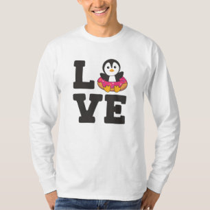 Cute Penguin Funny Animals in Donut Rosa T Shirt