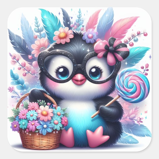 Cute Penguin Fyrkantigt Klistermärke (Framsida)