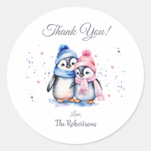 Cute Penguin-Genderna Visa Tack-favoritmärke Runt Klistermärke
