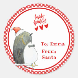 Cute Penguin - Gift från Santa - Anpassningsbar Runt Klistermärke
