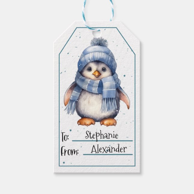 Cute Penguin Gift-Märkre Presentetikett (Framsidan)