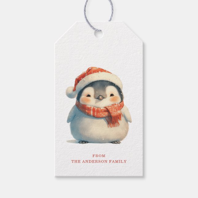 Cute Penguin Gift-Märkre Presentetikett (Framsidan)