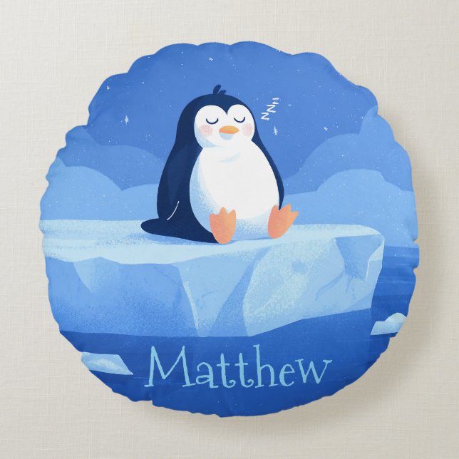 Cute Penguin Gift, Personalized Penguin  Rund Kudde (Framsidan)