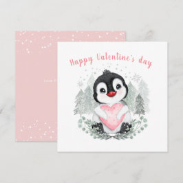 Cute Penguin Girl 1st Valentine day Square Card Kort