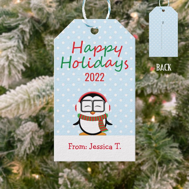 Cute Penguin Glad helg Gift Märkre Presentetikett (Skapare uppladdad)