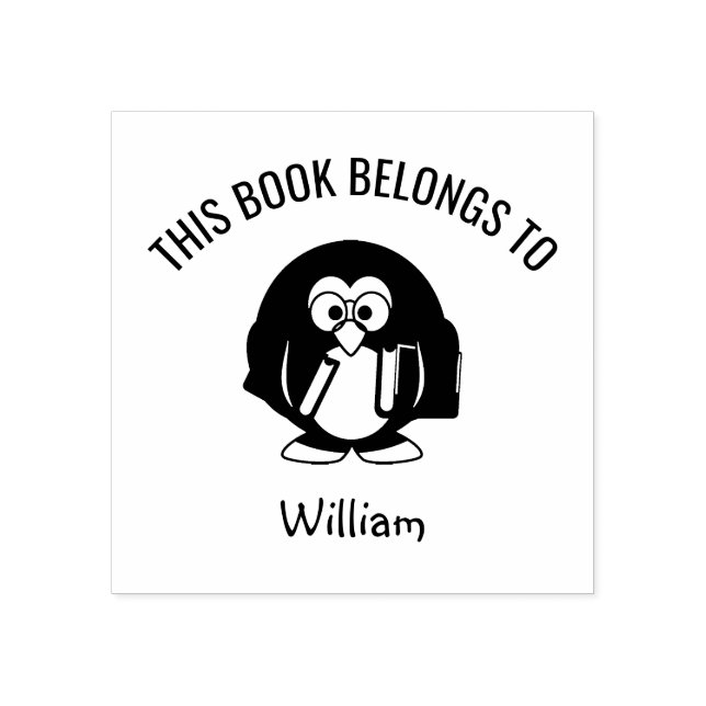 Cute Penguin-glasögon Tillhören Bok till Namn Stämpel (Tryck)