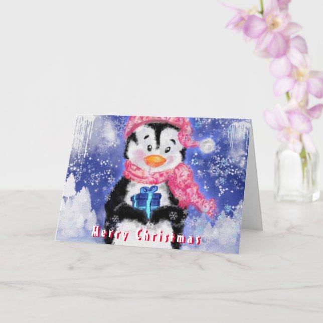 Cute Penguin God jul Card Kort (Orkide)