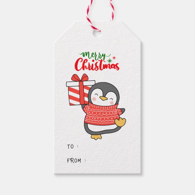 Cute Penguin God jul Presentetikett (Framsidan)