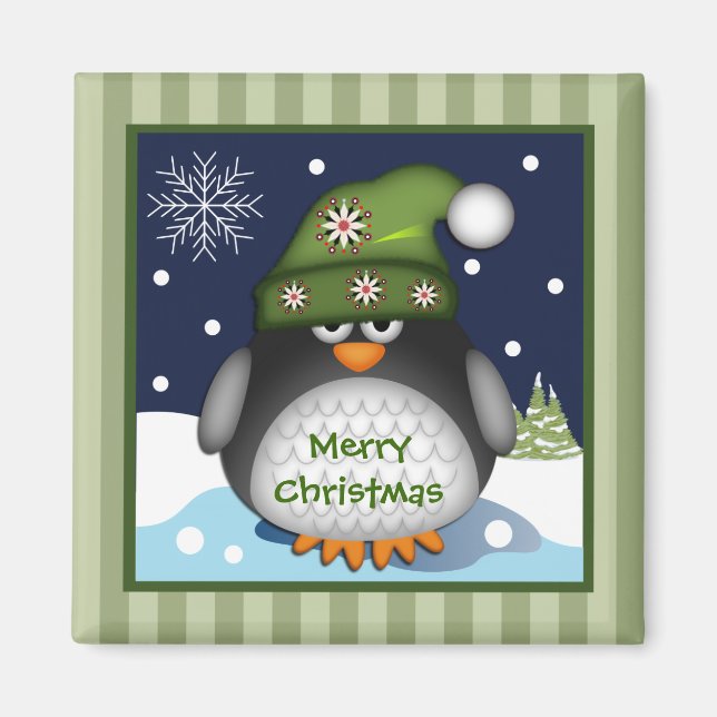 Cute Penguin & God jul text Magnet (Framsidan)