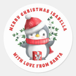 Cute Penguin God jul till Child från Santa Runt Klistermärke