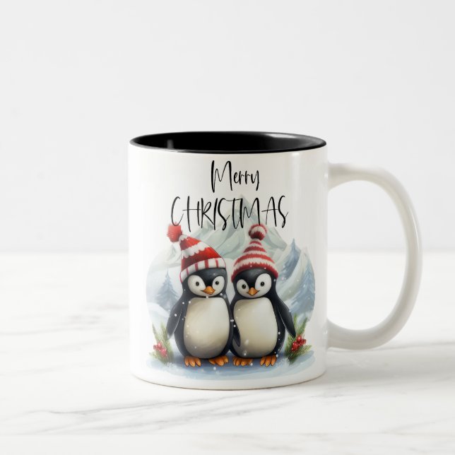 Cute Penguin/God jul Två-Tonad Mugg (Höger)