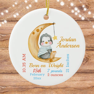 Cute Penguin-halvfabrikat i Måne Baby Julgransprydnad Keramik