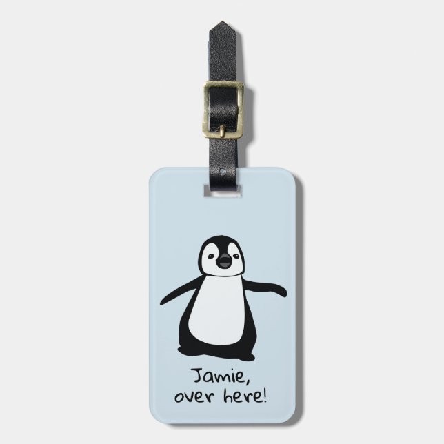 Cute Penguin | Här borta | personlig Bagagebricka (Vertikal Framsida)
