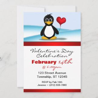 Cute Penguin Heart Valentindagen inbjuds Inbjudningar
