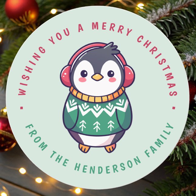 Cute Penguin-Helgdag Vinter Runt Klistermärke (Skapare uppladdad)