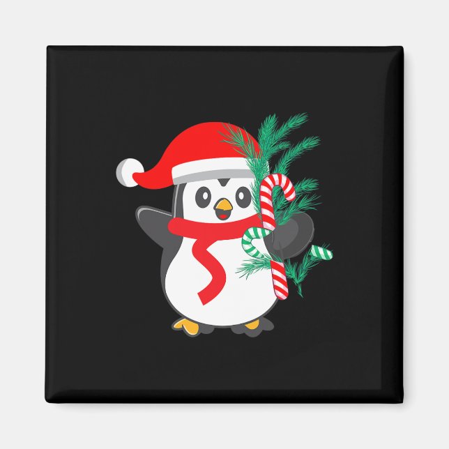 Cute Penguin Holding A Candy cane-juldjur Magnet (Framsidan)