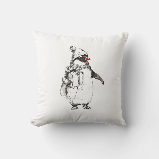 Cute Penguin Holding Gift Kudde (Framsida)