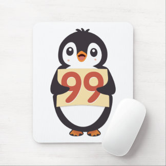 Cute penguin holding sign with the number 99 on it musmatta