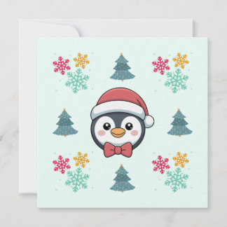 Cute Penguin Holiday Card – Winter Cheer in Blue Julkort