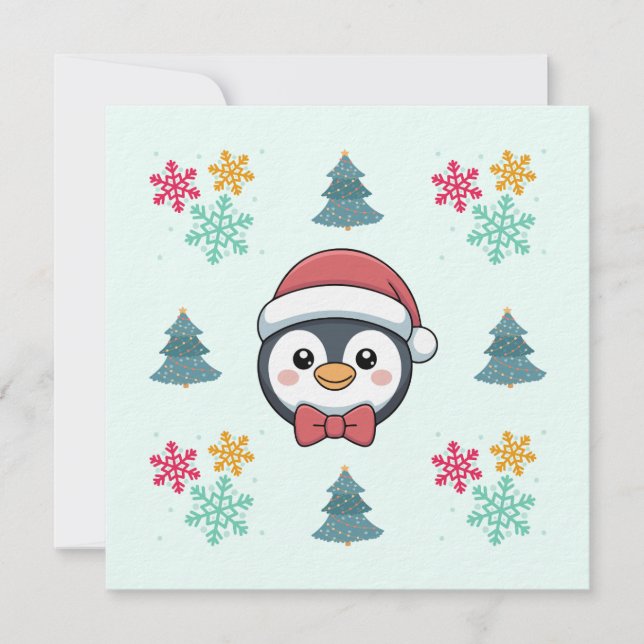 Cute Penguin Holiday Card – Winter Cheer in Blue Julkort (Framsida)