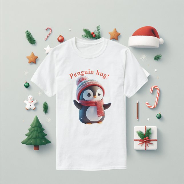 Cute Penguin hugs T Shirt (Penguin tee shirt fun.)