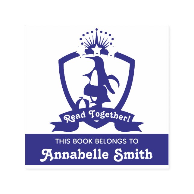 Cute Penguin i Bok i Tillhören till bokskylten för Självfärgande Stämpel (Design)