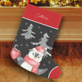 Cute Penguin i Jultomten Hat Red and Black Liten Julstrumpa
