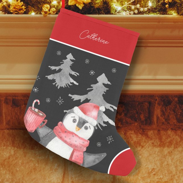 Cute Penguin i Jultomten Hat Red and Black Liten Julstrumpa (Skapare uppladdad)