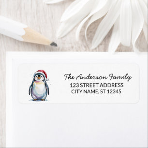 Cute Penguin i jultomten Returadress Etikett