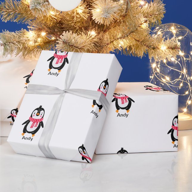 Cute Penguin i Red Rand Scarf Presentpapper (Helgdagar)