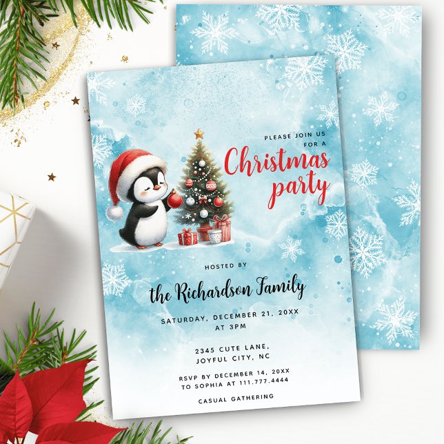 Cute Penguin i Santa Hat Blue-jul Inbjudningar (Skapare uppladdad)
