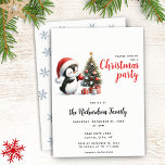 Cute Penguin i Santa Hat Modern jul Inbjudningar<br><div class="desc">Skapa julfesten i snyggt med en söt penguin i en röd julhatt som dekorerar Julgran. Detta festliga Julafton inbjudan är designat på en vit bakgrund och baksidan dekoreras med blått snöflingor. Med hjälp av mallen kan du enkelt anpassa den med din namn, datum och klockslag för familjen, adress, OSA och...</div>