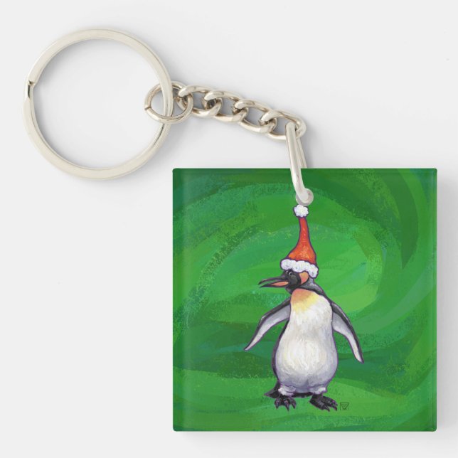 Cute Penguin i Santa Hat på Grönt (Framsidan)