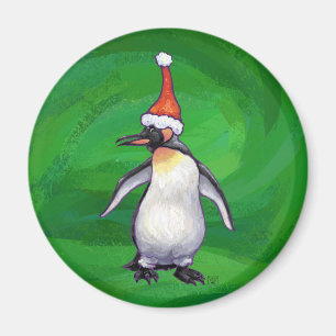 Cute Penguin i Santa Hat på Grönt Magnet