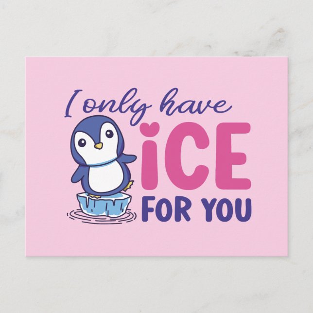 Cute Penguin Ice åt dig, Pun Funny Valentine Day Vykort (Framsida)