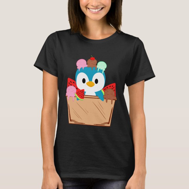 Cute Penguin Ice Cream Kärlek Zookeeper Animal Pen T Shirt (Framsida)