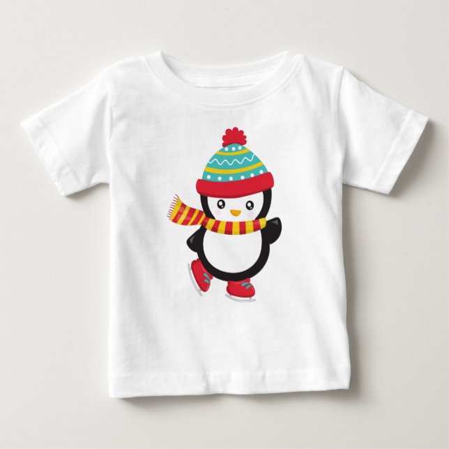 Cute Penguin, Ice Skating Penguin, Hat, Scarf T Shirt (Framsida)