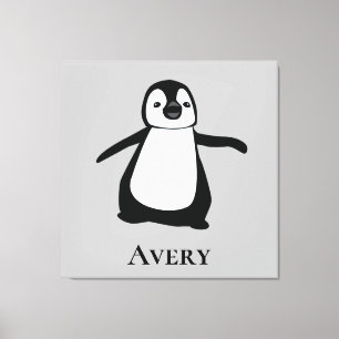 Cute Penguin Illustration Black and White Canvastryck
