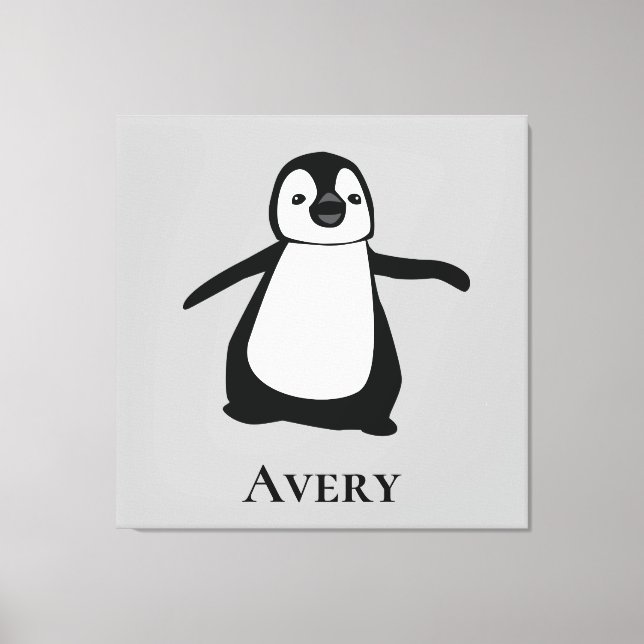 Cute Penguin Illustration Black and White Canvastryck (Framsida)