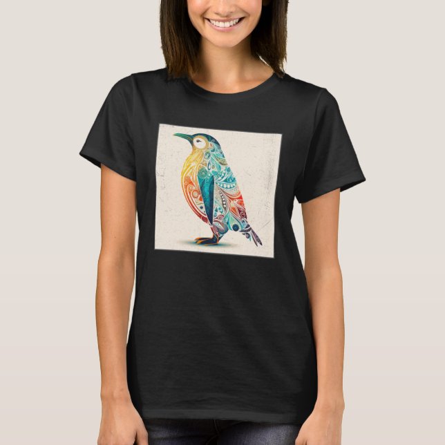 Cute Penguin Illustration Mandala Symbols Women Me T Shirt (Framsida)