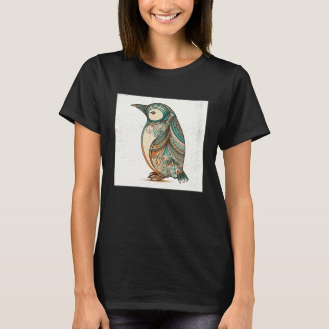 Cute Penguin Illustration Mandala Symbols Women Me T Shirt (Framsida)
