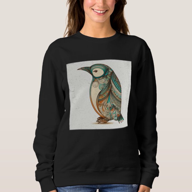 Cute Penguin Illustration Mandala Symbols Women Me T Shirt (Framsida)