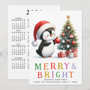 Cute Penguin jul - färgstark nyhet och ljus Julkort