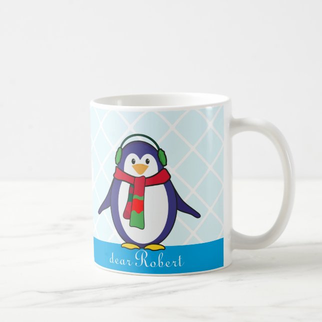 Cute Penguin jul med ditt namn Kaffemugg (Höger)