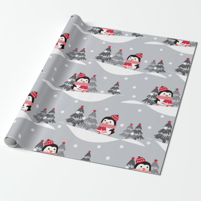 Cute Penguin jul Mönster Presentpapper (Utrullad)
