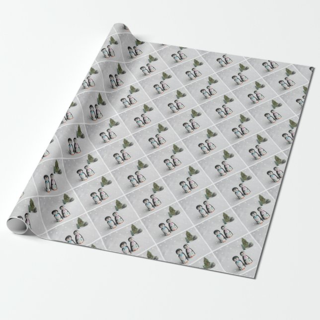 Cute Penguin jul Presentpapper (Utrullad)