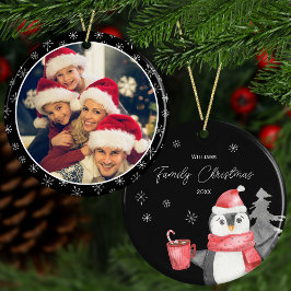 Cute Penguin jul w Family Namn Year + Photo Julgransprydnad Keramik