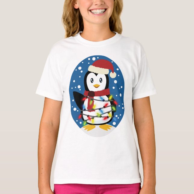 Cute Penguin Julafton Santa Winter Helgdag Gift T Shirt (Framsida)