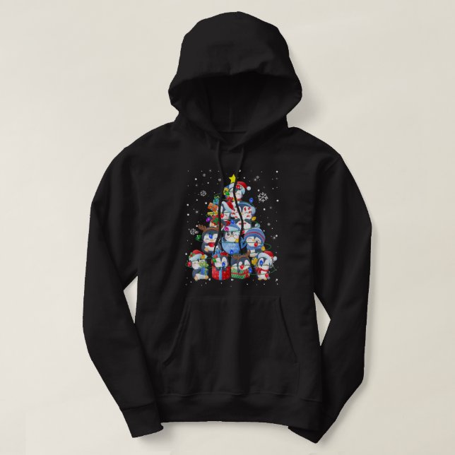 Cute Penguin Julgran Gift Decor Julafton Träd Hoodie (Design framsida)
