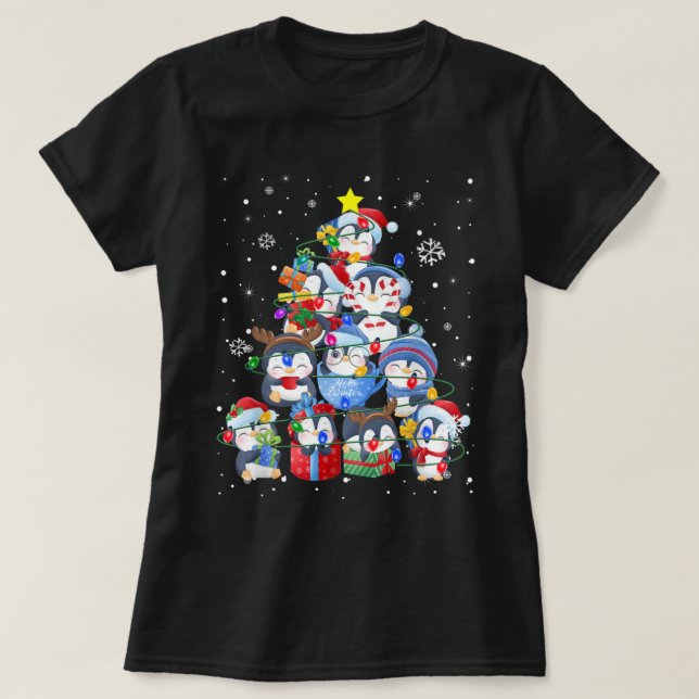 Cute Penguin Julgran Gift Decor Julafton Träd T Shirt (Design framsida)